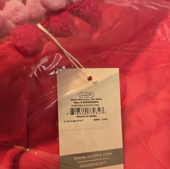 Mud Pie pink pom pom sarong beach cover up - Picture 8 of 8